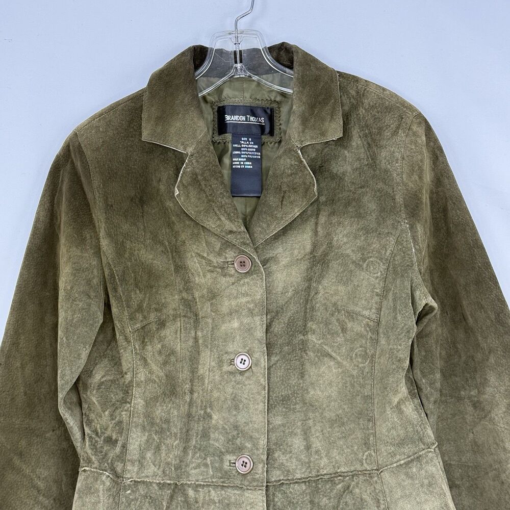 Brandon Thomas Womens Green Leather Suede Blazer Jacket Size S Long Sleeve Lined - Picture 3 of 16